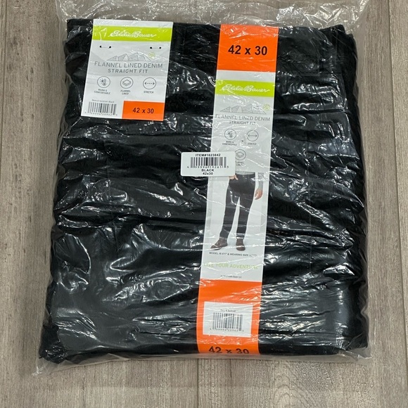 Men's Eddie Bauer 42 x 30 Pants Jeans Denim Black Flannel Warm Straight NWT - Picture 14 of 16